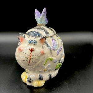 Whimsical Ceramic Cat Vessel with Butterfly Lid